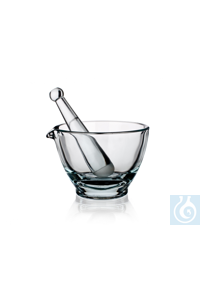 Mortier met stamper, glad, afm. Ø 1= 100 x Ø 2= 60 x H 75 mm, met bek, Simax® borosilicaatglas,...